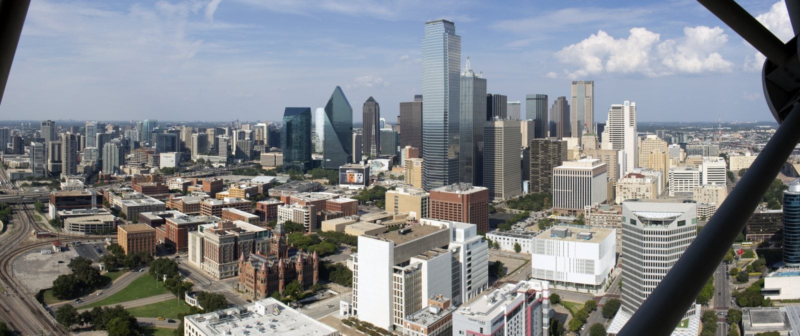 The Dallas skyline photographed from Reunion Tower on a clear day
